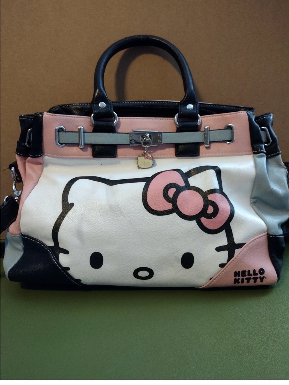 Hello Kitty Pink & White Leather Satchel Handbag